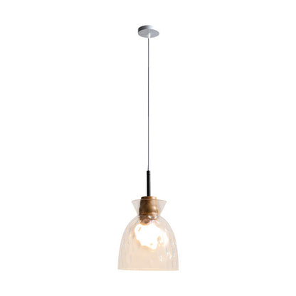 Japanese Minimalist Ash Wood Glass Round 1-Light Pendant Light