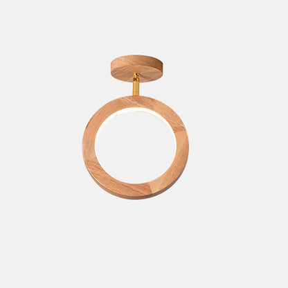 Nordic Minimalist Solid Wood Circle Ring LED Semi-Flush Mount Ceiling Light