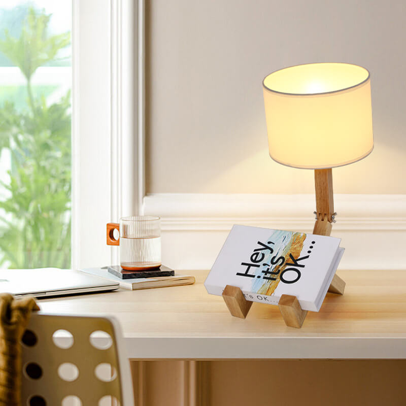 Nordic Creative Fabric Solid Wood Robot 1-Light Table Lamp