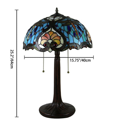 Traditional Rustic Round Resin Glass 2-Light Table Lamp For Bedroom