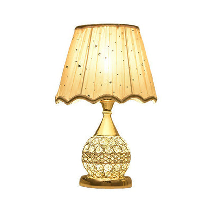 Contemporary Luxury Fabric Shade Crystal Ball Iron Base 1-Light Table Lamp For Home Office