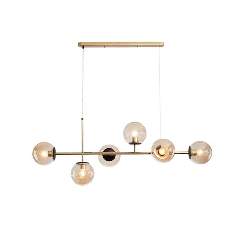 Contemporary Nordic Iron Glass Strip Ball 6-Light Island Light Chandeliers For Dining Room