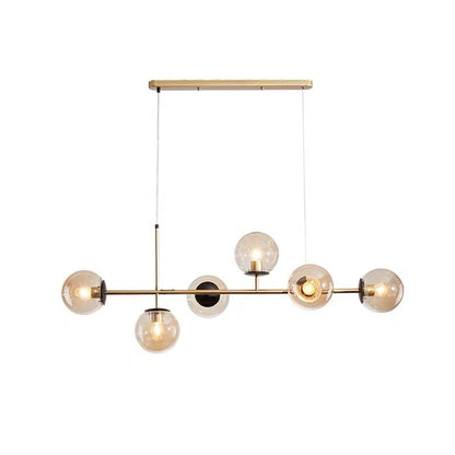 Contemporary Nordic Iron Glass Strip Ball 6-Light Island Light Chandeliers For Dining Room