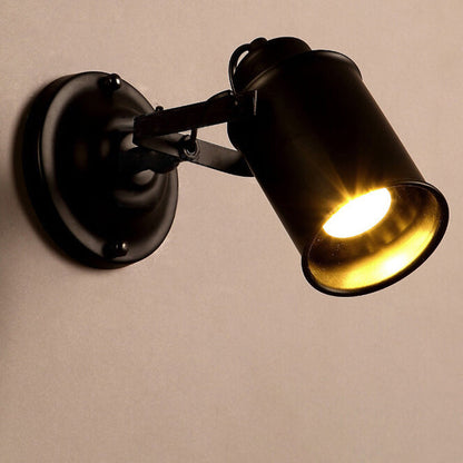 Traditional Vintage Cylinder Iron 1-Light Wall Sconce Lamp For Bedroom