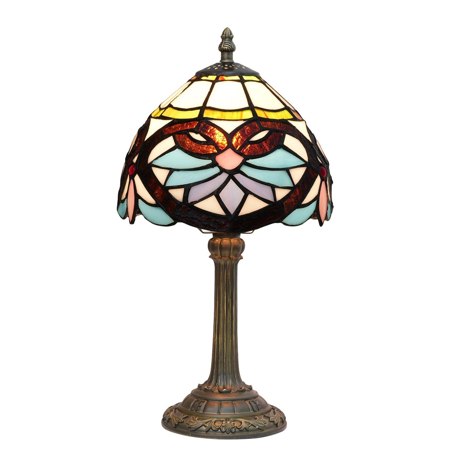 Traditional Tiffany Blue Heart Half Circle Stained Glass Resin 1-Light Table Lamp For Bedroom