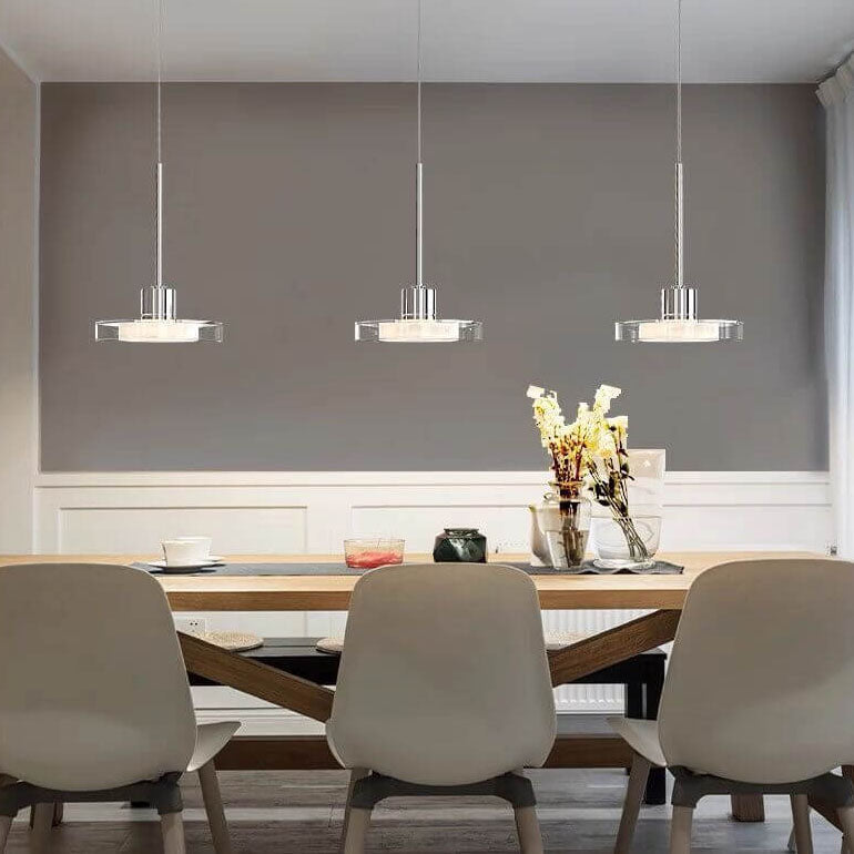 ثريا جزيرة LED دائرية فضية بسيطة من الزجاج بتصميم نورديك مع إضاءة 1/3 