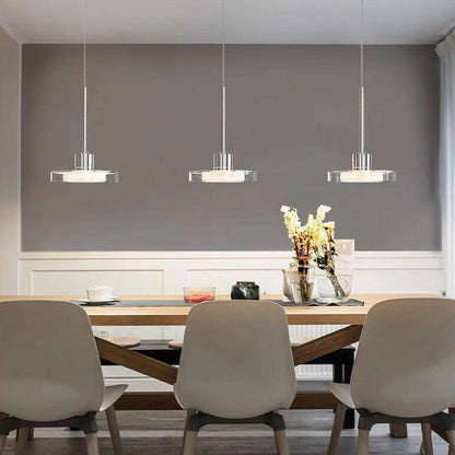 ثريا جزيرة LED دائرية فضية بسيطة من الزجاج بتصميم نورديك مع إضاءة 1/3 