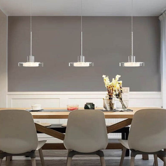 Nordic Minimalist Silver Round Glass Disc 1/3 Light LED Island Light Chandelier