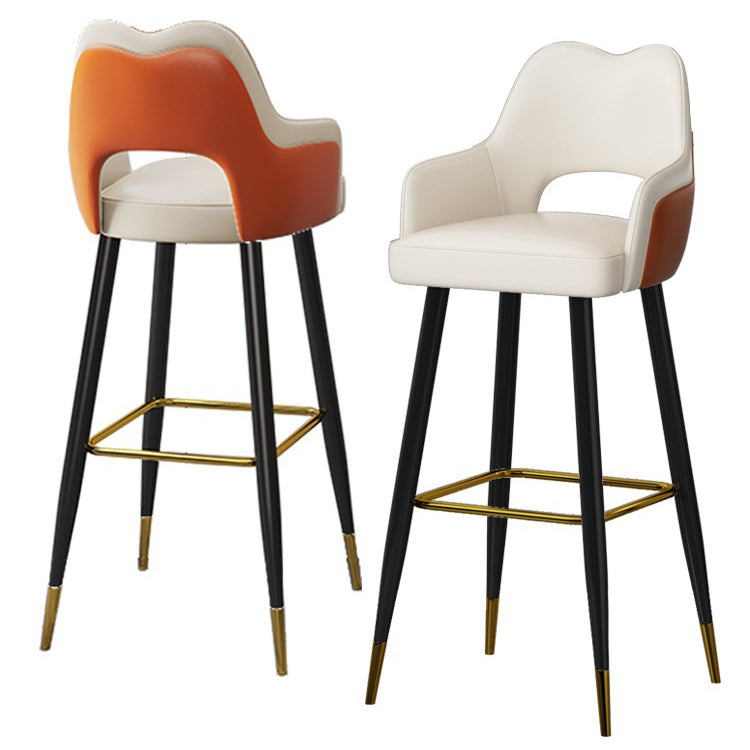 Modern Minimalist Square Wave Backrest Artificial Leather Carbon Steel Bar Stool Armrest For Dining Room