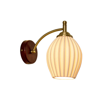 Traditional French Vintage Ceramic Glass Flower Shade Wood Base 1-Light Wall Sconce For Living Room