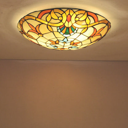 European Tiffany Baroque Round Stained Glass 2/3/4 Light Flush Mount Ceiling Light