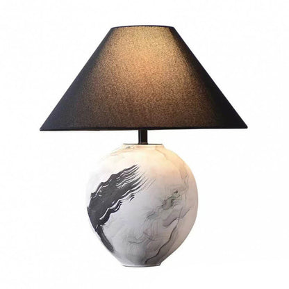 Chinese Retro Ink Painting Decorative Ceramic Fabric Shade 1-Light Table Lamp