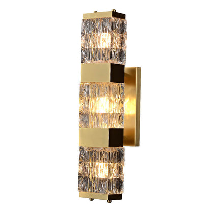 Modern Luxury Rectangular Half-Cylinder Copper Glass 2/3 Light Wall Sconce Lamp
