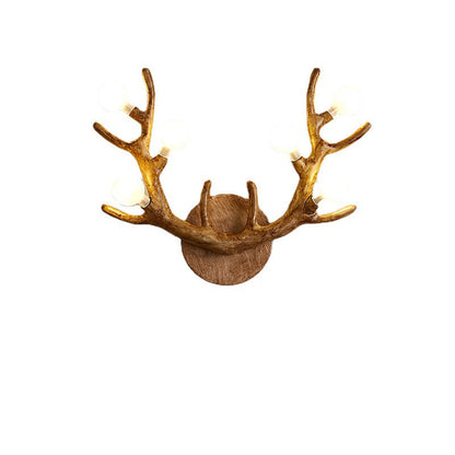 Contemporary Creative Resin Antler Branch Glass Shade 6-Light Wall Sconce Lamp For Bedroom