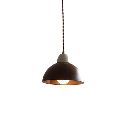 Nordic Minimalist Walnut Dome Ceramic 1-Light Pendant Light