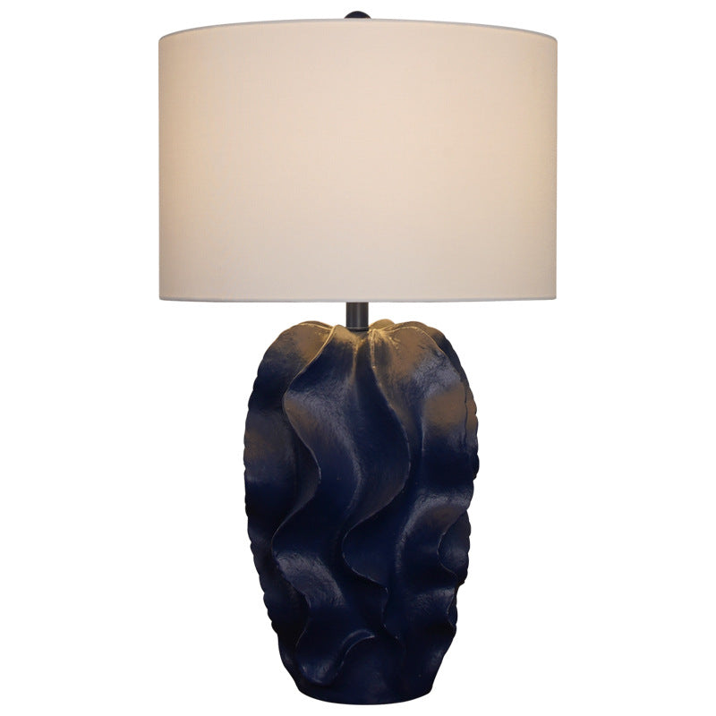 Modern Light Luxury Fabric Blue Color Painting Resin 1-Light Table Lamp