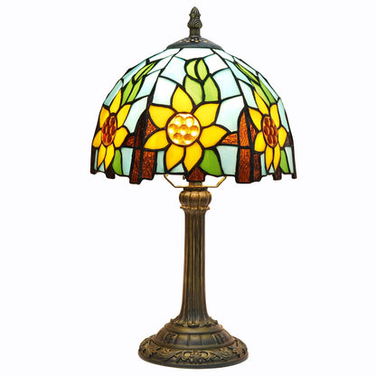 Traditional Tiffany Resin Glass Dome Sunflower 1-Light Table Lamp For Bedside