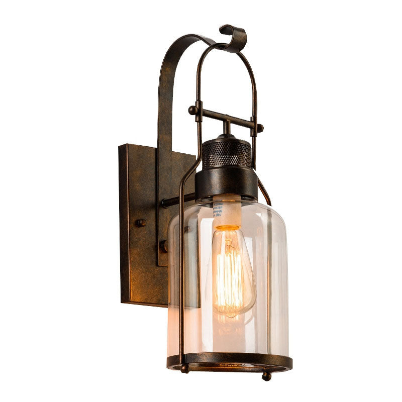 Contemporary Industrial Iron Glass Cylinder 1-Light Wall Sconce Lamp For Hallway