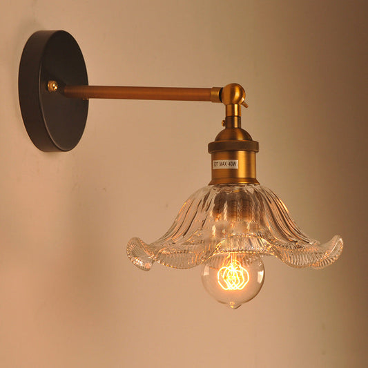 Contemporary Retro Iron Glass Flower 1-Light Wall Sconce Lamp For Bedside