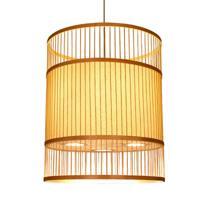 Modern Bamboo Weaving 3-Light Cylinder Chandelier