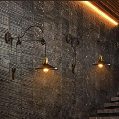 Contemporary Industrial Iron Round 1-Light Wall Sconce Lamp For Hallway
