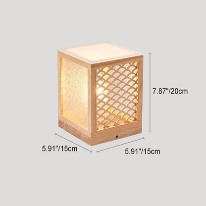 Japanese Harajuku Solid Wood Hollow Pattern Cube Acrylic 1-Light Table Lamp