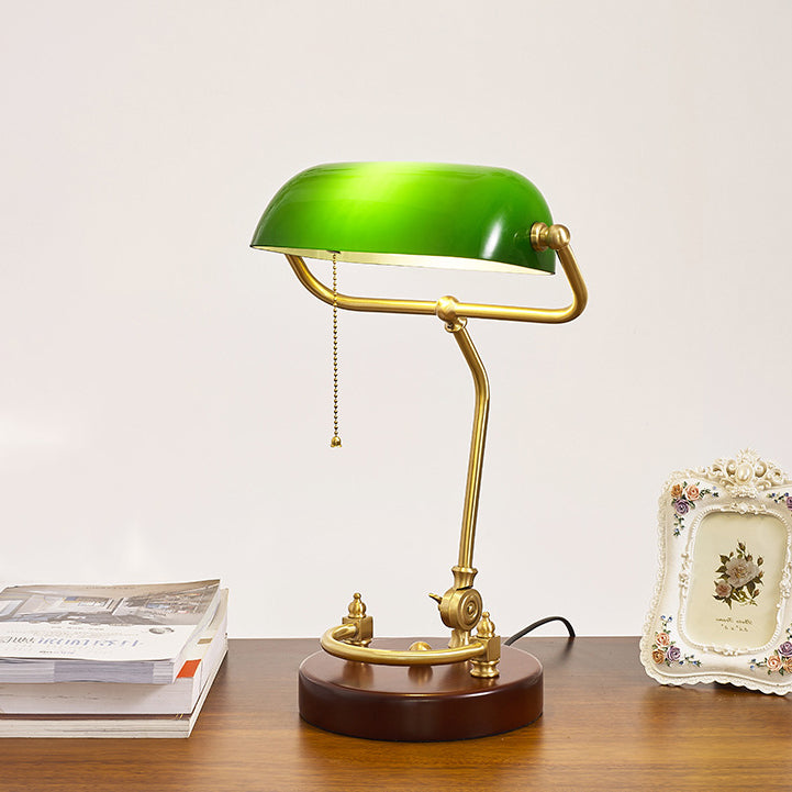 Traditional Vintage Curved Glass Solid Wood Base 1-Light Table Lamp For Study