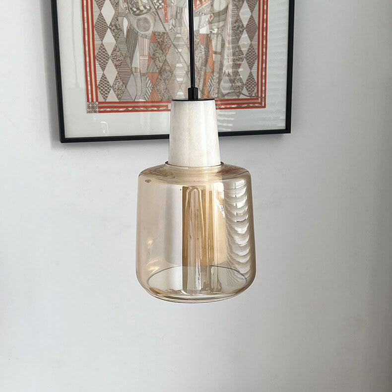 Nordic Minimalist Marble Glass Jar 1-Light Pendant Light