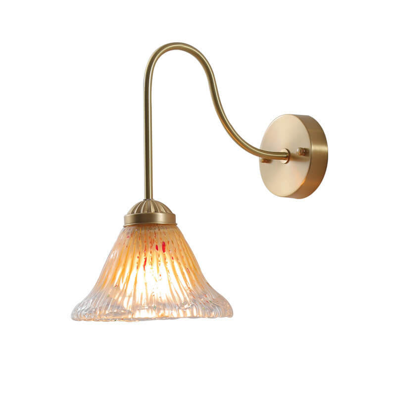 Japanese Vintage Yellow Glass Cone Brass 1-Light Wall Sconce Lamp