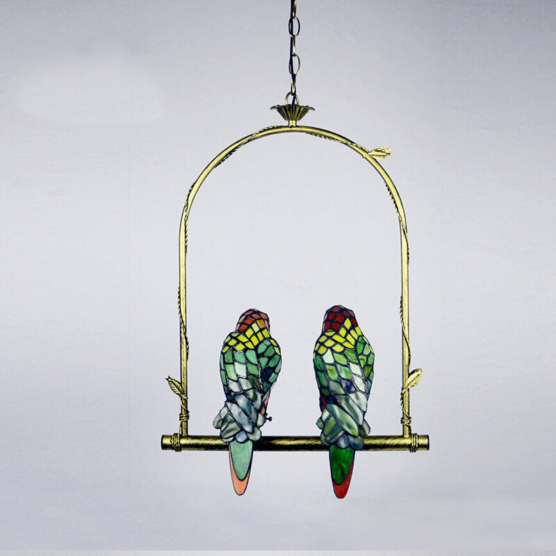 Tiffany Chinese Vintage Glass Parrot LED Pendant Light