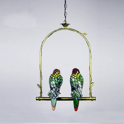 Tiffany Chinese Vintage Glass Parrot LED Pendant Light