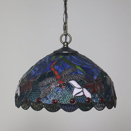 Tiffany Vintage Butterfly Stained Glass Dome 1-Light Pendant Light