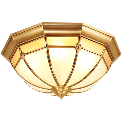 European Brass Glass Round Flower Pattern 3/4/6 Light Flush Mount Ceiling Light