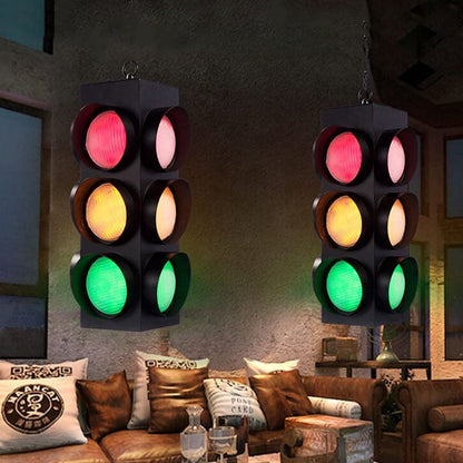 Retro Industrial Traffic Light Iron Glass LED Pendant Light