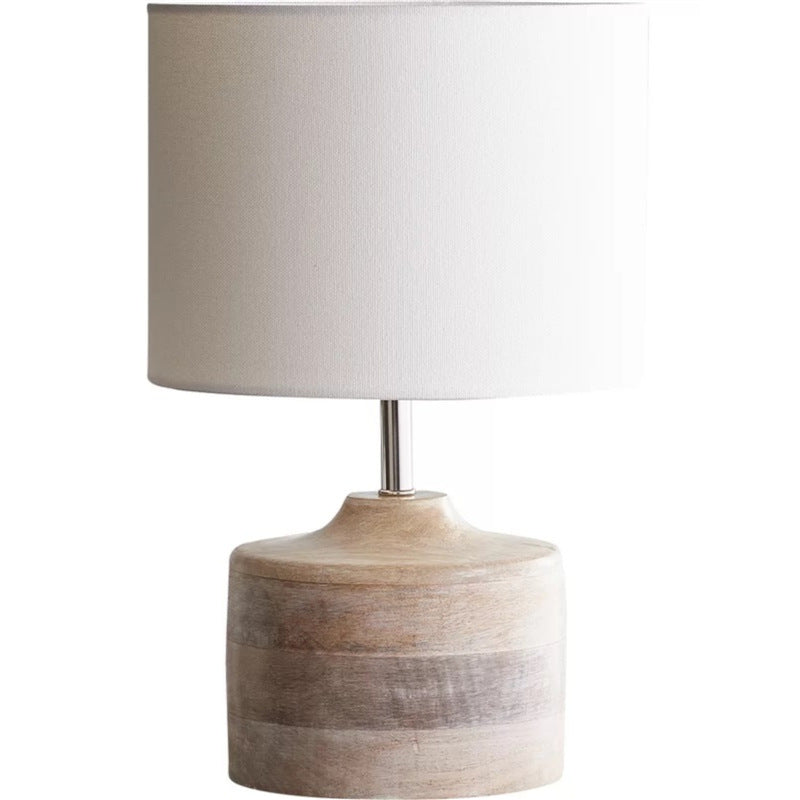 Traditional Vintage Fabric Cylinder Shade Solid Wood Base 1-Light Table Lamp For Bedroom