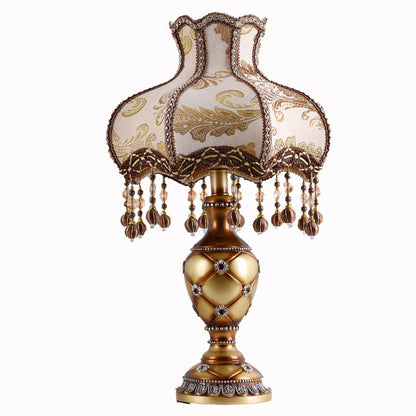 European Vintage Fabric Tassel Bead Resin 1-Light Table Lamp