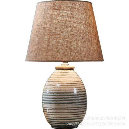 European Minimalist Oval Pot Ceramic Fabric 1-Light Table Lamp