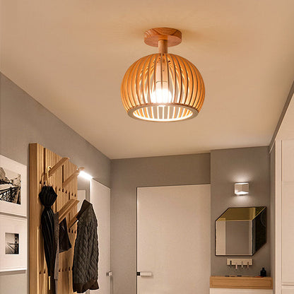 Nordic Wood Geometric Round 1-Light Semi-Flush Mount Ceiling Light