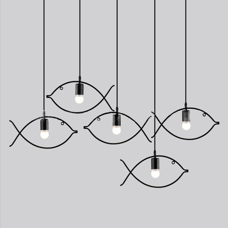 Contemporary Industrial Iron Fish 1-Light Pendant Light For Dining Room