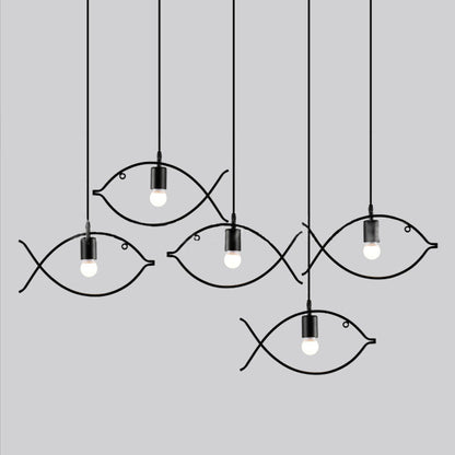 Contemporary Industrial Iron Fish 1-Light Pendant Light For Dining Room