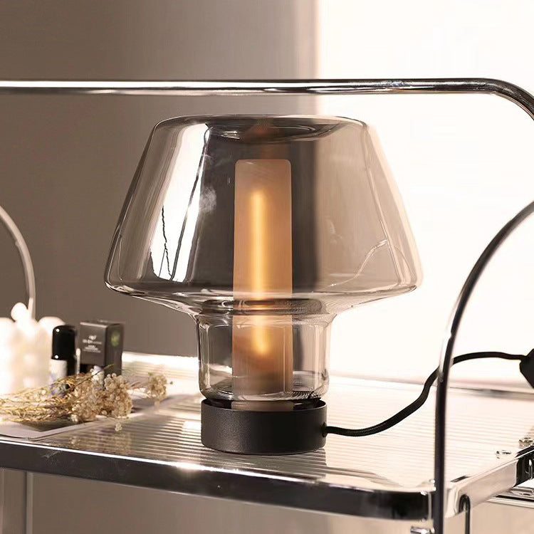 Modern Minimalist Round Glass Metal 1-Light Table Lamp For Bedroom