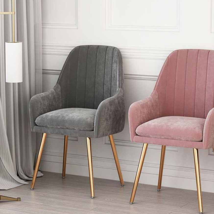 Contemporary Scandinavian Velvet PU Leather Sponge Emulsion Metal Square Vanity Stool Backrest Armrest For Bedroom