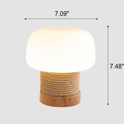 Vintage Creamy Mushroom Glass Twine Oak 1-Light Table Lamp