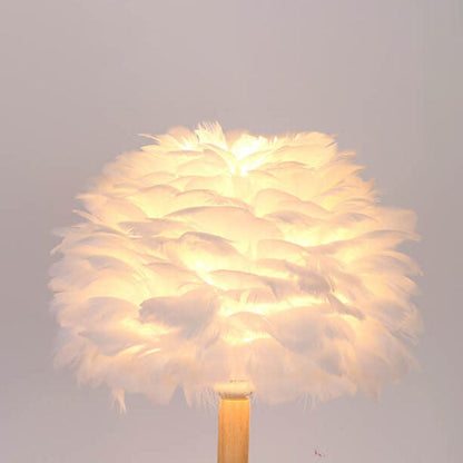 Modern Creative Feather Decorative Solid Wood 1-Light Table Lamp