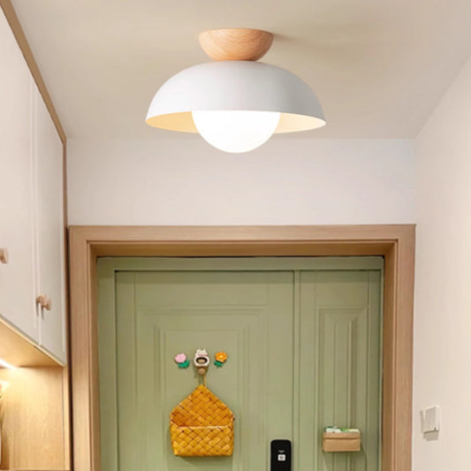 Modern Minimalist Round Iron Glass 1-Light Semi-Flush Mount Ceiling Light For Living Room