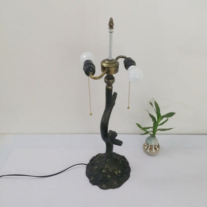 Traditional Tiffany Flower Stained Glass Resin Base 2-Light Table Lamp For Living Room