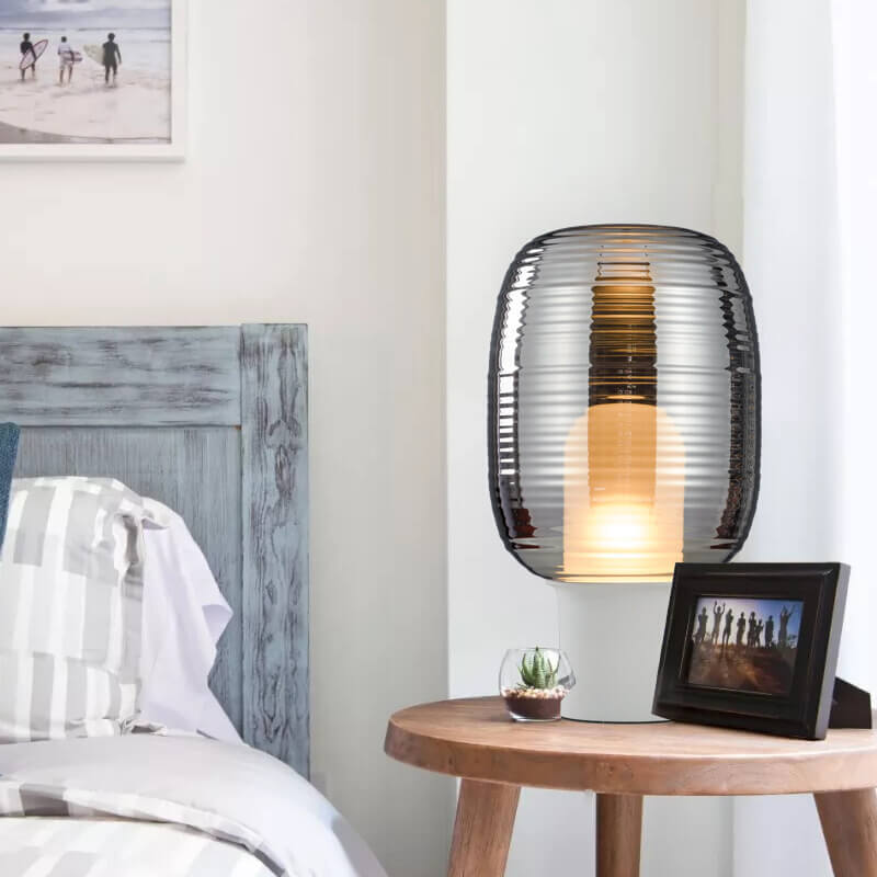 Modern Minimalist Striped Oval Glass 1-Light Table Lamp