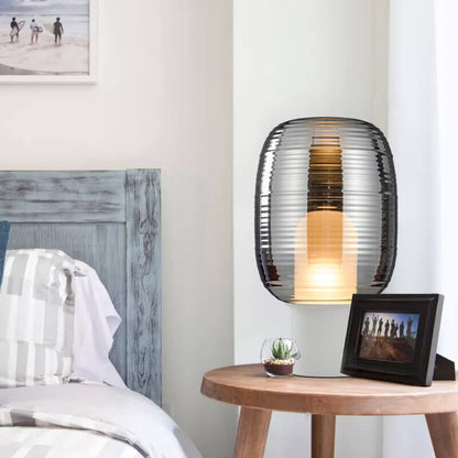 Modern Minimalist Striped Oval Glass 1-Light Table Lamp