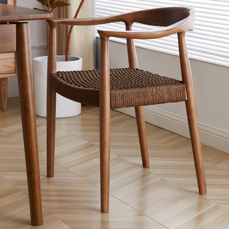 Traditional Vintage Braided Rope Wood Legs Square Dining Chair Backrest Armrest For Dining Room