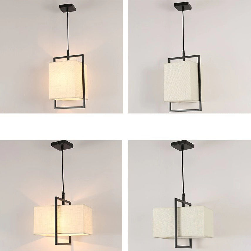 Modern Chinese Square Fabric Iron Frame 1-Light Pendant Light